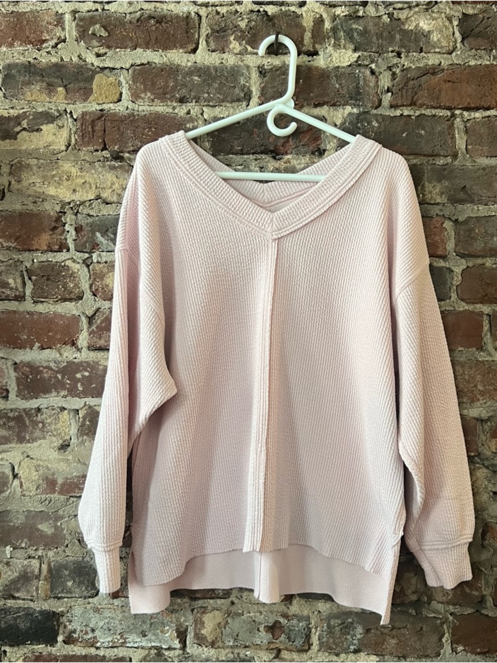 aerie Blush Pink V-Neck Waffle Knit Sweater